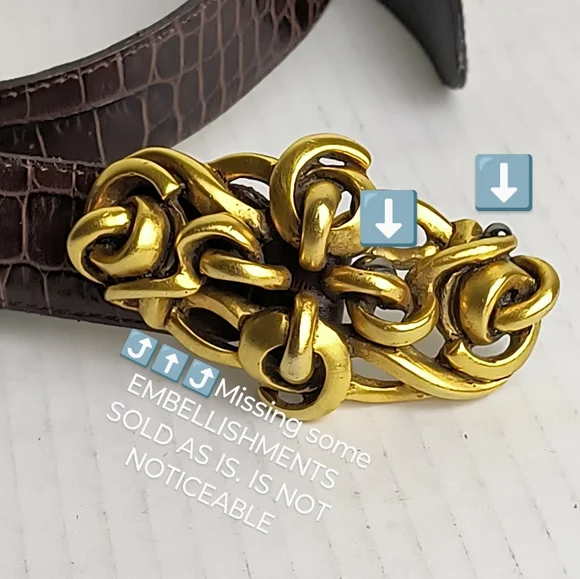 Connie Bates For Fahrenheit Brown Embossed Belt with Gold Buckle - Picture 14 of 15